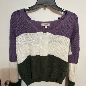 Purple,white,and green no comment sweater.